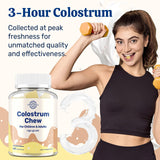 Bovine Colostrum Chews Supplement with 60% IgG for Humans Women Men Kids- for Immune, Gut, Bone, Joint, Cognitive, Overall Growth, from Grass-Fed Cows & Vanilla Flavor, 60 Soft Chews