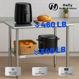 Hally Stainless Steel Table for Prep & Work 24 x 48 Inches, NSF Commercial Heavy Duty Table with Undershelf and Galvanized Legs for Restaurant, Home and Hotel