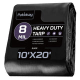 Patiobay Tarp 10x20 Feet, 8 Mil Large Waterproof Tarps Heavy Duty with Grommets Every 23.6", Thick Plastic Tarp, UV Resistant Tear&Fade Resistant, Reinforced Edges for Outdoor Pool Camp Tent
