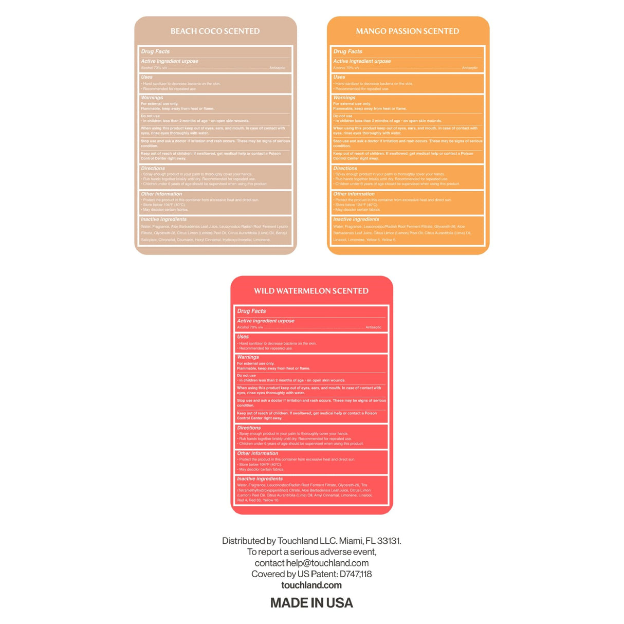 Touchland Power Mist Hydrating Hand Sanitizer Spray, TROPICAL Trio Set (Mango Passion, Beach Coco, Watermelon), 1 FL. OZ. Travel Size (Set of 3)