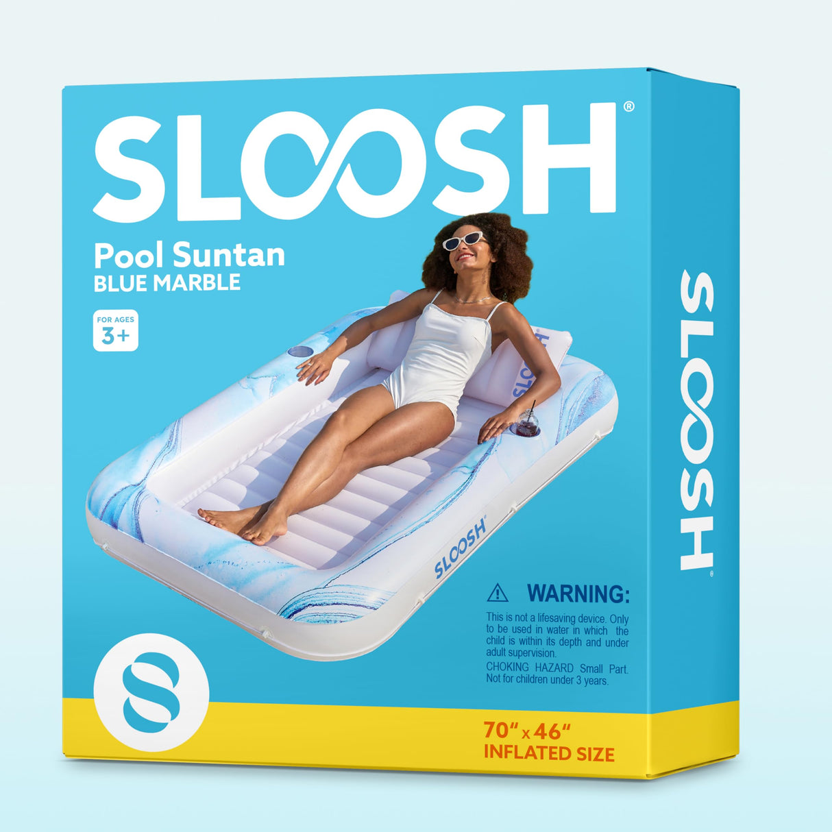 SLOOSH Inflatable Tanning Pool Lounger Float, 70" x 46" Pool Floats Adult with Pillow, 4 in 1 Suntan Tub Raft Floatie,Sunbathing Bed Lounge for Water Blow Up Ball Pit Party Gifts, Blue Marble