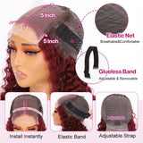 Ailwelia 99j Burgundy Deep Wave Bob Wig 200 Density 5x5 Hd Lace Closure Wigs Human Hair Curly Wigs For Women Deep Wigs Pre Plucked With Baby Hair Deep Wave Bob Burgundy Wig Glueless 14 Inch