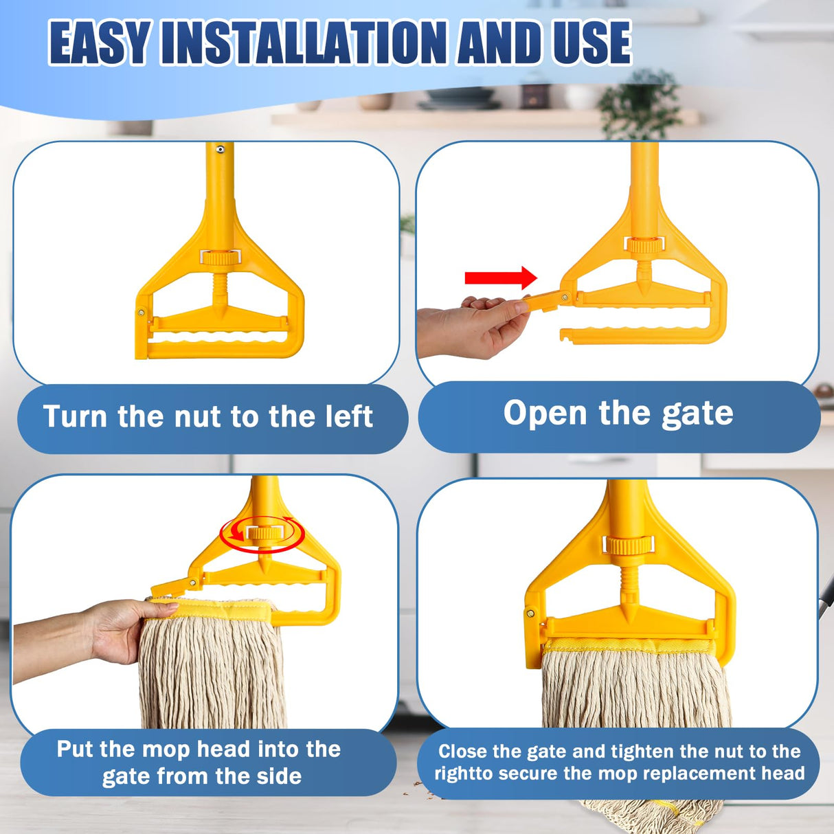 2 Pack 20ozCommercial Mop Heavy Duty Industril Cotton Mop, Cotton Commerical Industrial Grade Mop Replacements Heads for Home,mops for Floor Cleaning Heavy Duty,with 63'' Stainless Steel Mop Handle