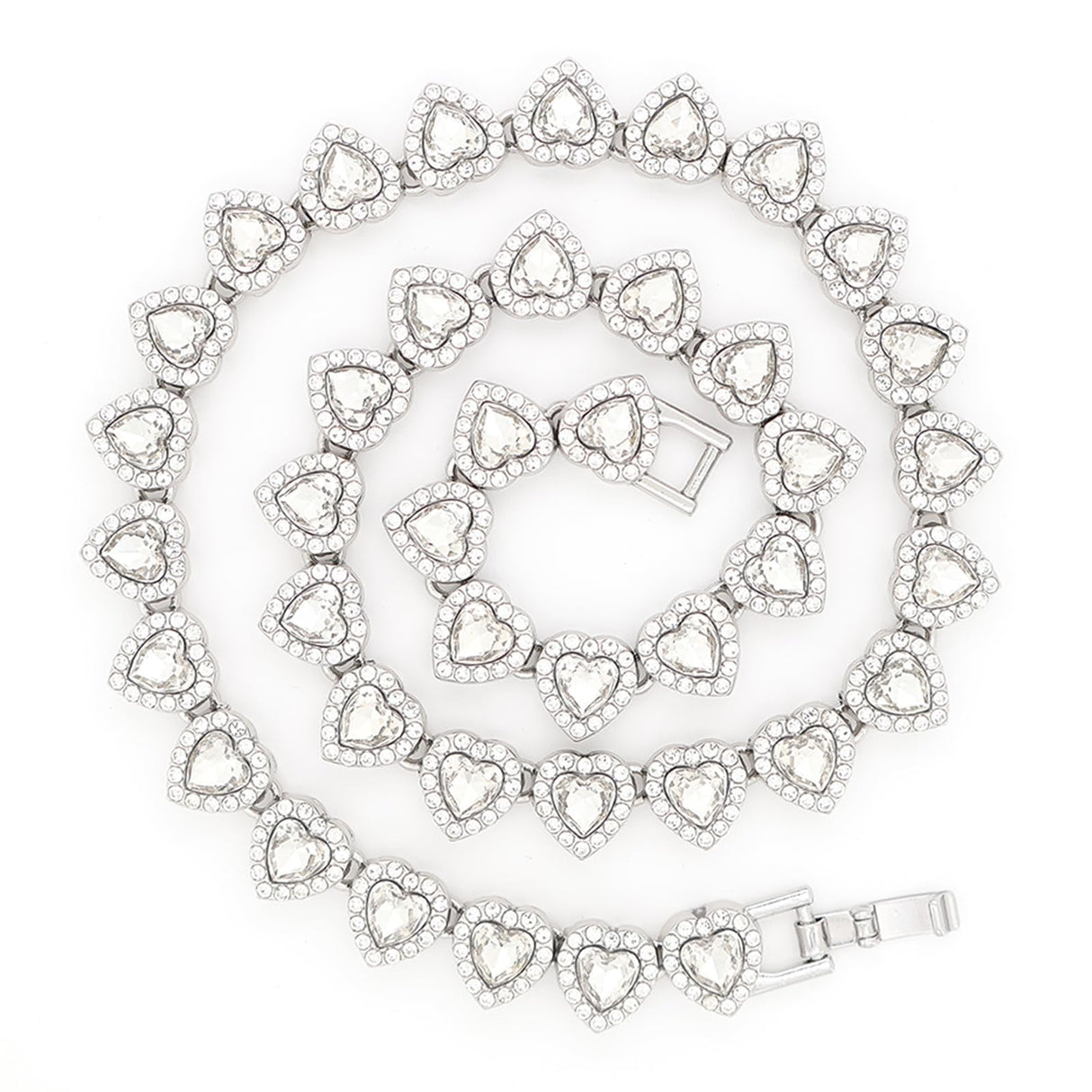 fasone Rhinestone Hearts Necklace, Iced Out Hearts Jewelry，Silver Tennis Necklace For Women，Tennis Necklaces For Women, Heart Tennis Necklace (White_17.7inch)