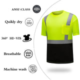 DPSAFETY Hi Vis Safety Shirts，High Visibility T Shirts with Reflective Strips and Pocket, Quick Dry Mesh Construction Work Shirt for Men/Women Black Bottom Lime 3pk 3XL