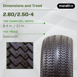 Marathon 00026 Flat Free 2.80/2.50-4 Tire and Wheel Assembly, 3” Centered Hub, 1/2” Ball Bearings, Replacement Tire for Casters, Utility Carts and Other Equipment, Easy Install Assembly