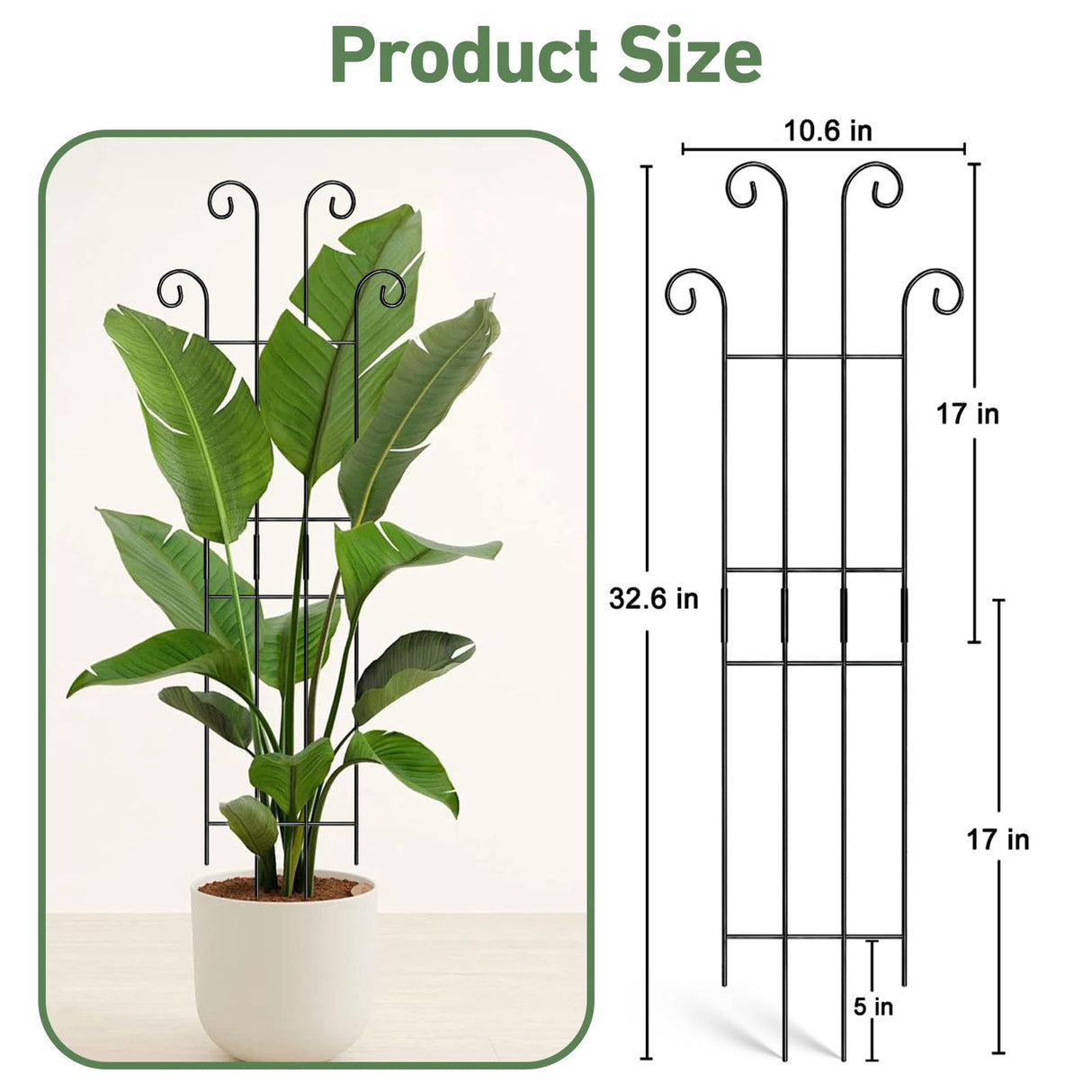 Xeeol 32.6in Tall Plant Trellis Indoor, Metal Garden Trellis for Climbing Plants, Expandable Trellis for Potted Plants for Ivy Pothos Hoya Monstera, 2 Pack