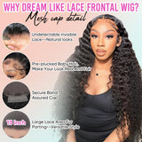 Deep Wave Lace Front Wigs Human Hair 13x4 HD Lace Front Wigs For Women Deep Wave Wig Frontal Wigs for Black Women 180 Density Curly Wave Human Hair Wig Natural Color 26 Inch