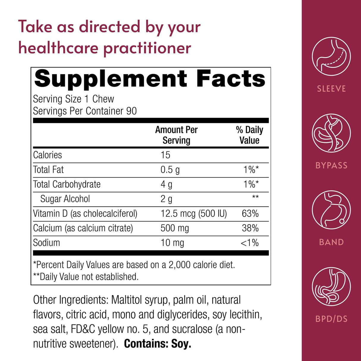 Bariatric Advantage Calcium Citrate Chewy Bites 500 mg - Highly Absorbable & Digestible - Vitamin D3 - Easily Chewable Calcium Supplement - Pineapple Mango - 90 Count