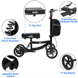 Aojin Knee Scooter, 300lbs Capacity, 13" Big PU Seat, All Terrain Foldable Knee Scooter Walker with Bag for Foot Injuries Compact Crutches Alternative (Black)