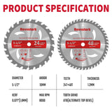 Revvstark 5-1/2" (10mm Arbor) Circular Saw Blades 24T&48T, Carbide Tipped Teeth, Heavy Duty TCT Saw Blades for Cutting Various Wood, Plastic and Composite Materials