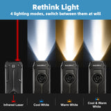 Flat EDC Flashlight, 1800 Lumens Rechargeable Pocket Light with UV & RGB, Stepless Dimming Magnetic Work Light Slim Stainless Steel Flashlight with Red Light for Cats, USB-C for Camping Home Emergency