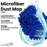 KLEEN HANDLER 3 Pack of 36 Inch Microfiber Dust Mop, Large Washable Commercial Mop Head Replacement, Sweeper, Janitorial Supplies, Blue