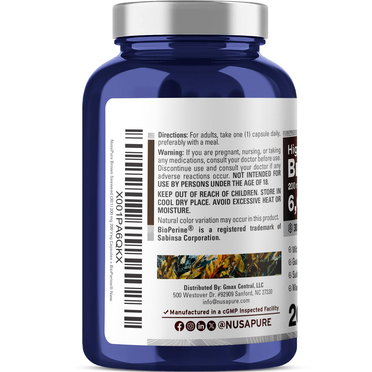 NusaPure Brown Seaweed 30:1 Extract, 200 mg Equivalent to 6,000 mg 200 Veggie Capsules - (Vegan, Non-GMO Bioperine)