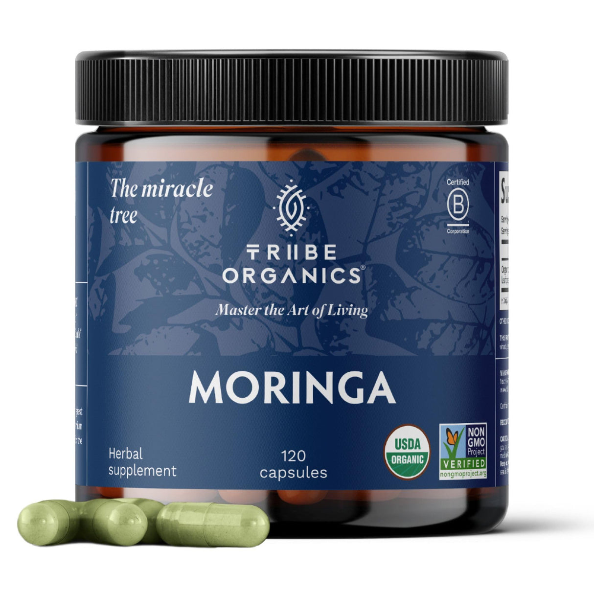 TRIBE ORGANICS 1800mg Organic Moringa Oleifera Powder for Energy | Joints | Brain Function - High Potency Nutrient Rich Greens Superfood | Natural Leaf Plant Protein | Antioxidant - 120 Vegan Capsules