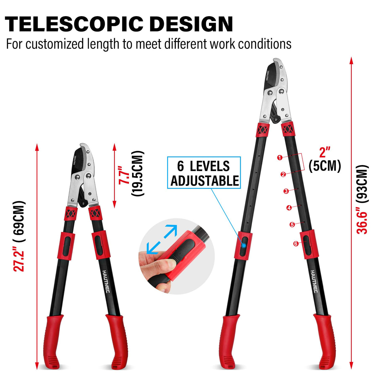 HAUTMEC Anvil Loppers for Tree Trimming Heavy Duty, Extendable 27-37'' Garden Loppers with Compound Action System, 2" Cutting Capacity, Labor-Saving Tree Trimmer for Yard, Lawn Branch Cutter