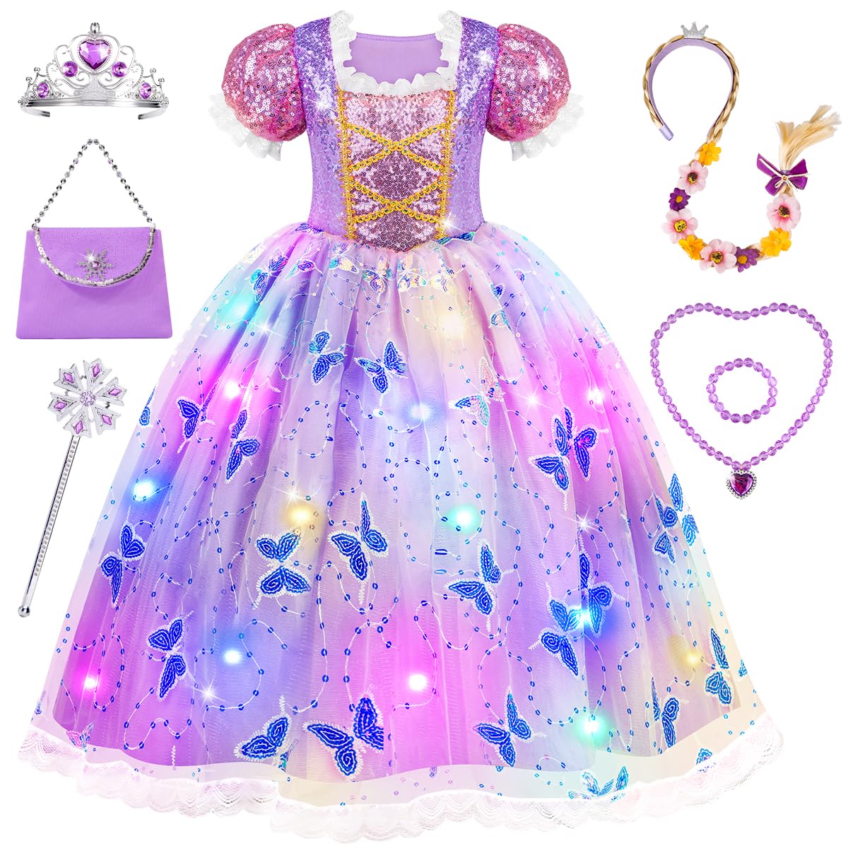 Meland Light Up Princess Dress for Girls, Dress Up Toy Gift Set(7-8 Years)