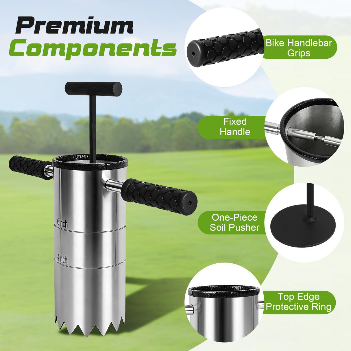 Somivrusa Portable Golf Hole Cutter 4" & 6" Golf Cup Digger, USGA-Standard Detachable Handle Stainless Steel Hole Digger for Backyard, Garden & Outdoor Golf Putting