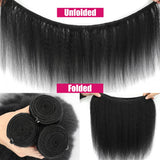 HAKDTFA 20 22 24 Inch Yaki Straight Human Hair Bundles, 100% Unprocessed Kinky Straight, Black
