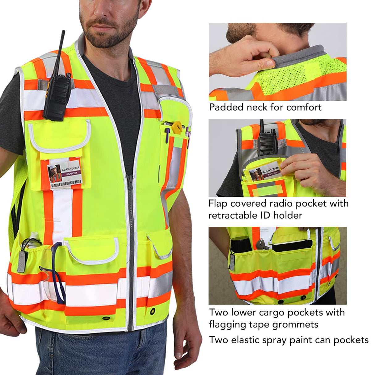 Dib Safety Reflective Vest Heavy Duty, High Visibility Two Tone Engineer Vest, Padded Collar, Retractable ID Pocket, Made with 3M Reflective Tape, Yellow 3XL