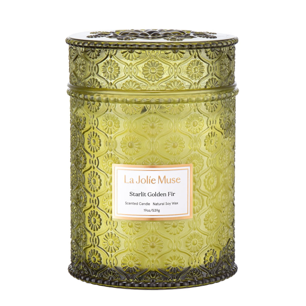 LA JOLIE MUSE Christmas Candles, Starlit Golden Fir Candle – Pine, Cedarwood, Fir Balsam | 19 oz Large Wooden Wick Candle | Natural Soy Wax | 90 Hours Clean Burn | Gift-Ready for Hosts & Gatherings