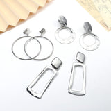 Subiceto 9 Pairs Silver Plated Clip on Earrings for Women Statement Clip On Earrings Large Geometric Square Rectangle Round Clip Dangle Earrings Non Pierced Earrings Set