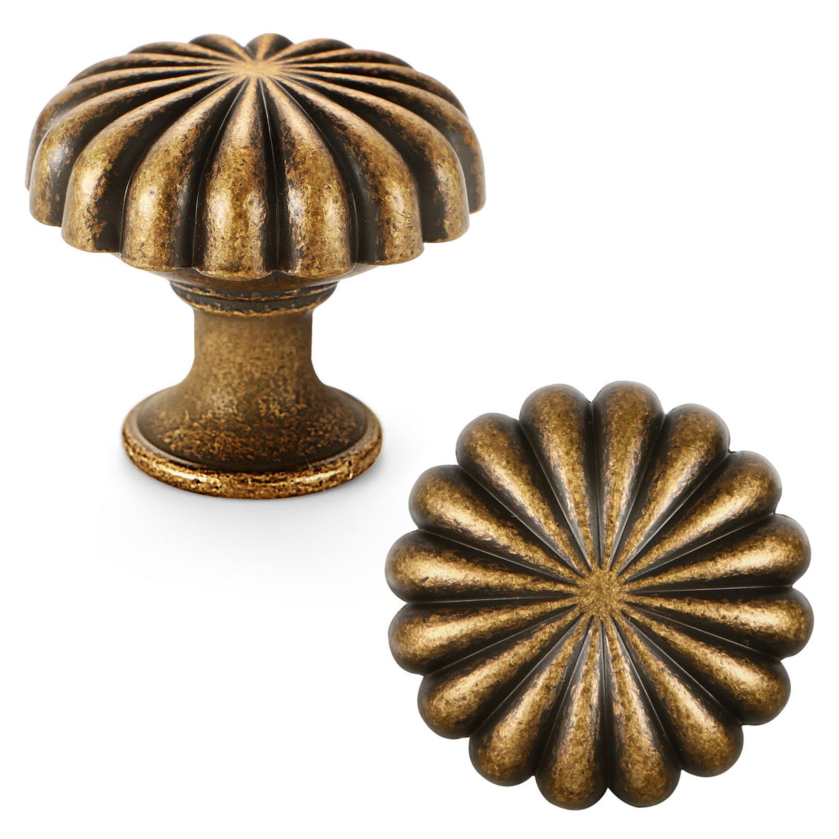 FAPUAL 10 Pack Antique Brass Cabinet Knobs for Kitchen Cabinets and Dresser Drawers，Zinc Alloy Hardware Handles Pulls，Vintage Cupboard Drawer Knob