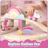 Lehoo Castle Wooden Train Set for Girls, Pink Unicorn Train Set
