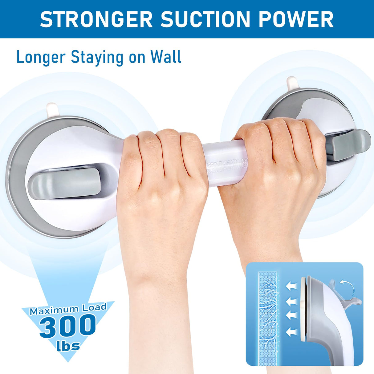 Dotday 12 Inch Suction Grab Bars for Bathtubs and Showers, 2 Pack Shower Handles for Elderly, Shower Grab Bars for Seniors, Handicap Shower Bars Shower Safety Bars for Bathroom Bathtubs Toilet - Grey