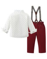 DISAUR Boys Church Outfit Short Sleeve White Flower Dress Shirt Bow Tie Suspender Christmas Red Plaid Pants Toddler Formal Outfit Boy 2t 3t 2-3t