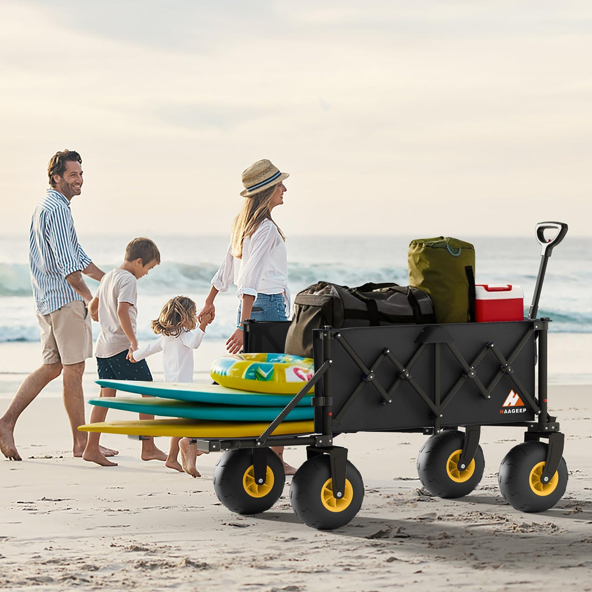 Heavy Duty Beach Wagon with Big Wheels for Sand, 10" Wheel Collapsible Wagons Foldable Large Wagon Cart Folding All Terrain for Camping