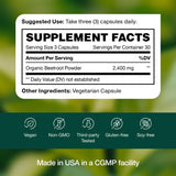 Fresh Nutrition Organic Beet Root Capsules - 2400mg Potent Dosage - Antioxidant Support - Vegan, Non GMO, Gluten-Free - 90 Capsules