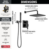 Delta Modern 14 Series Square Rain Shower System Faucet Set, Rainfall Matte Black Shower Head and Handle Set, Valve Trim Kit, 10 Inch, Matte Black 342701-BL