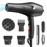 Faszin Ionic Salon Hair Dryer, Professional Blow Dryer AC Motor Fast Drying with 2 Speed, 3 Heat Setting, Cool Button, with Diffuser, Nozzle, Concentrator Comb for Curly & Straight Hair-Black