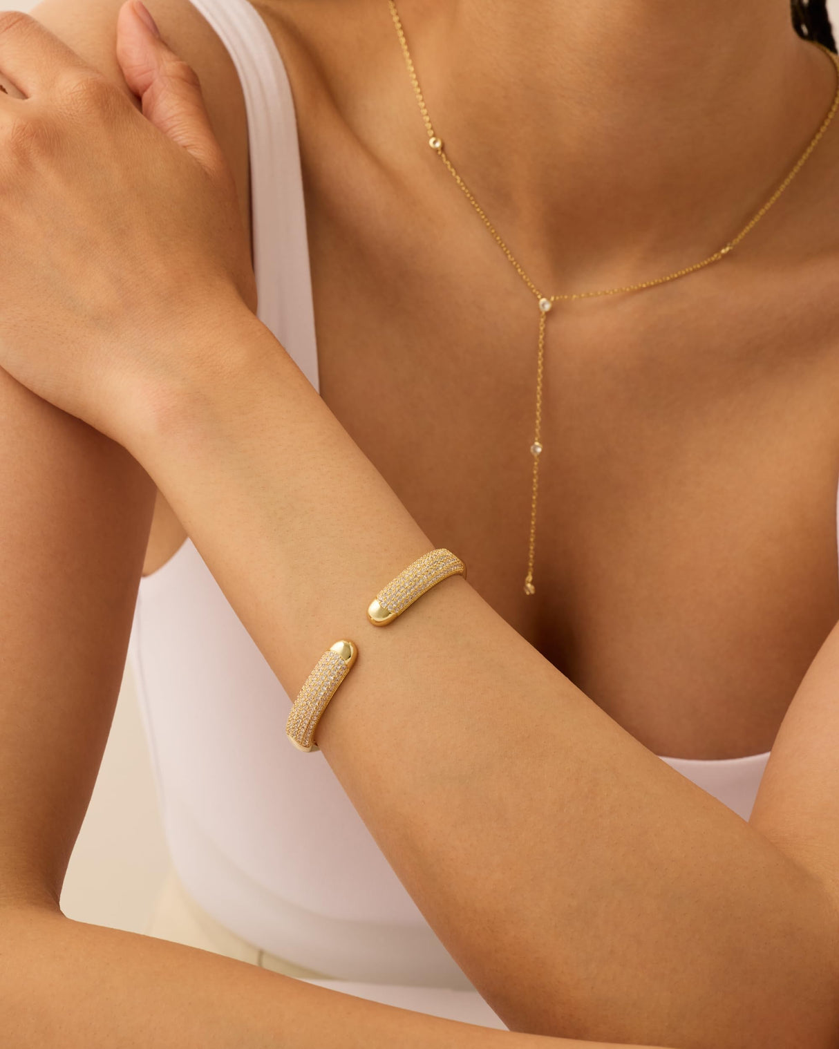 PAVOI Cuff Bracelet Set, 14K Gold Plated, Yellow Gold
