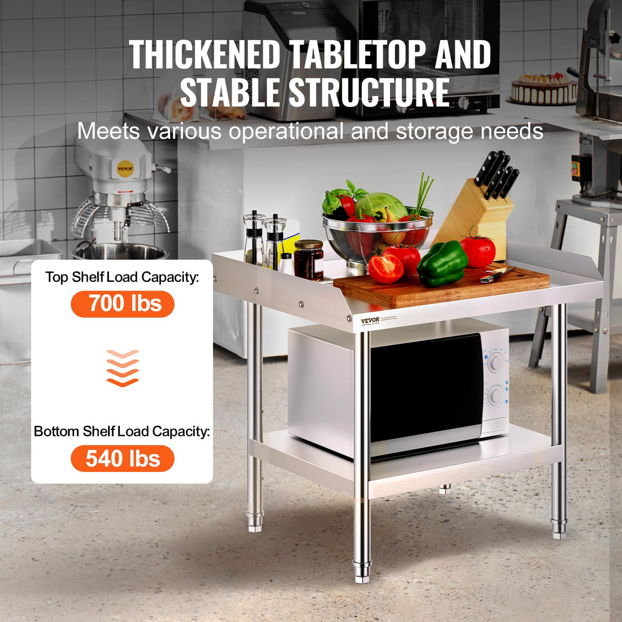 VEVOR Stainless Steel Equipment Grill Stand, 24 x 28 x 24 Inches Stainless Tables with Adjustable Storage Undershelf, Equipment Stand Grill Table for Hotel, Home, Restaurant Kitchen