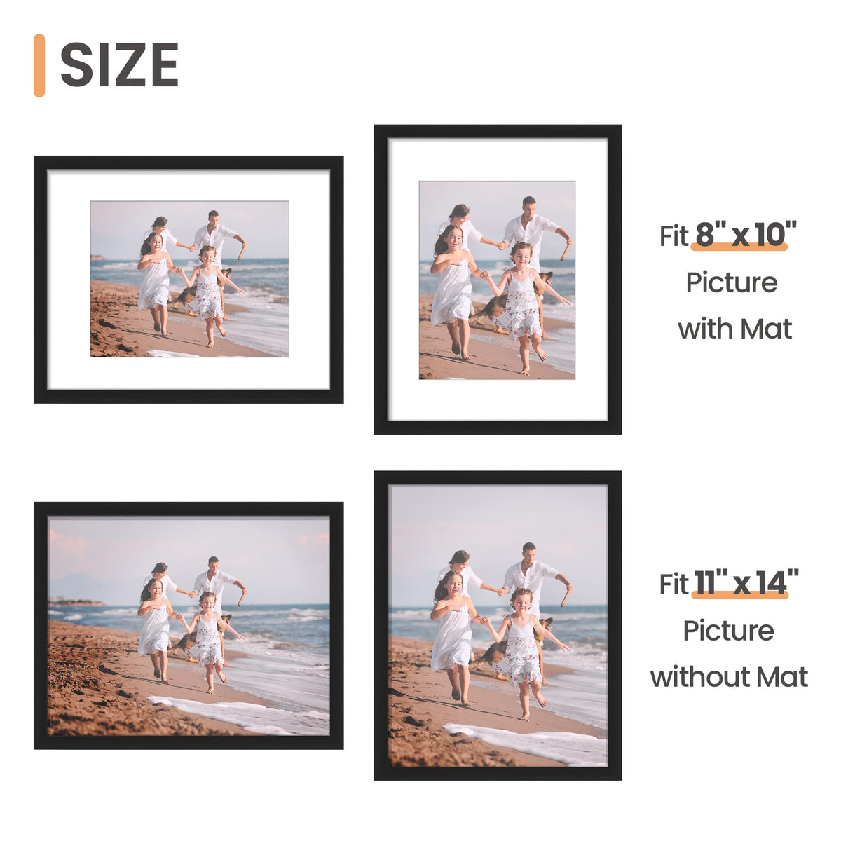 upsimples 11x14 Picture Frame, Gallery Glass Photo Frames Set of 3, Black