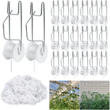 Hidbot Tomato Support Hooks with String 20 Pcs,100 Pcs Plant Support Clips for Climbing Plants,Tomato Trellis Roller Hooks with 49.2FT String,Reusable Grape Vine Clips to Prevent Tomatoes