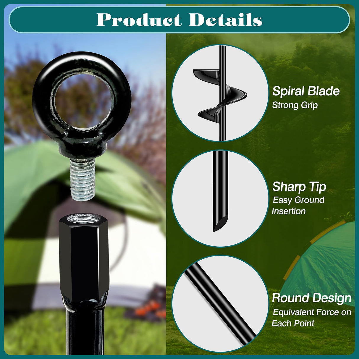 6 Pcs 30 Inch Auger Earth Anchor Shed Anchor Kit Spiral Blade Heavy Duty Shed Anchors Wind Stakes for Trailer, Shelters, Tents, Canopies, Trapping, Swing Sets