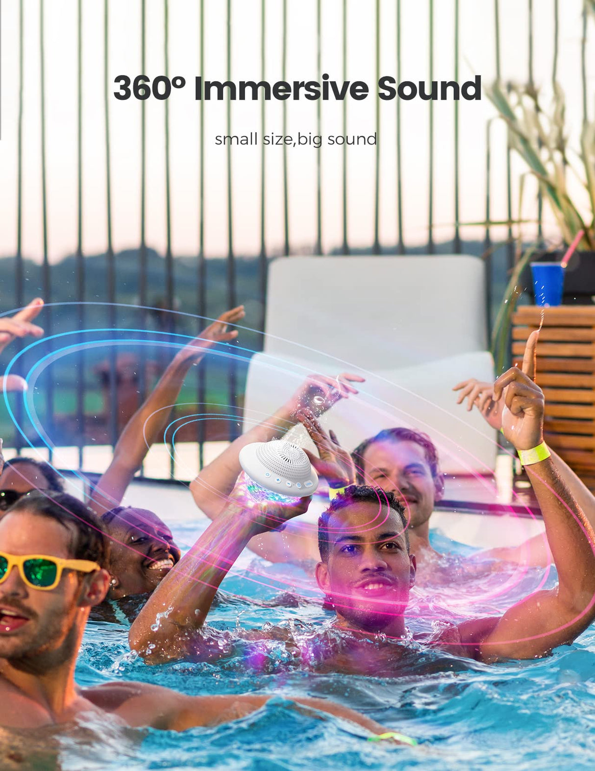 Stocking Stuffers for Teen Girls Boys: Christmas White Elephant Gifts for Adults Women Girl Trendy Stuff, Floating Pool Speakers with Colorful Lights, IPX7 Waterproof Hot Tub Bluetooth Speaker - White