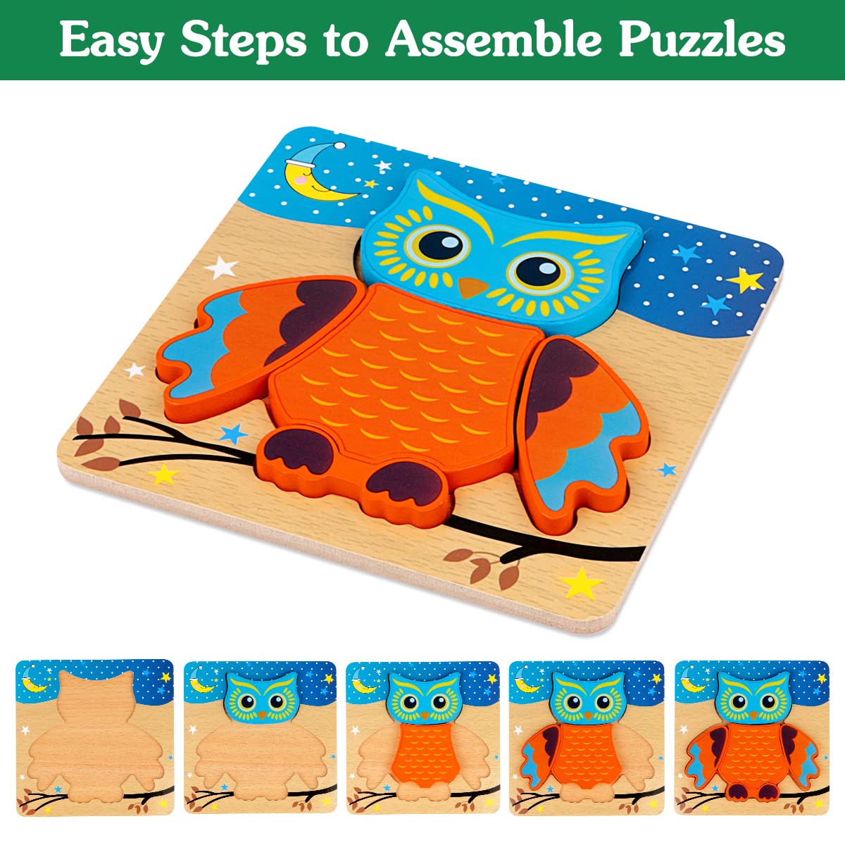 Wooden Toddler Puzzles Montessori Toys: Gifts for 1 2 3 Year Old Boys Girls