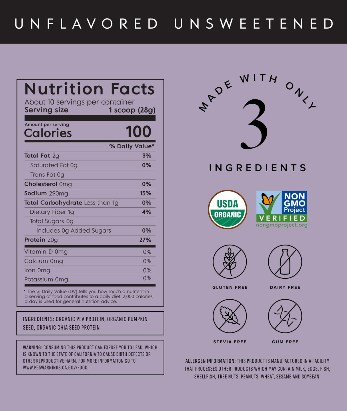 Truvani Vegan Pea Protein Powder | Unflavored | 20g Organic Plant Based Protein | 10 Servings | Keto | Gluten & Dairy Free | Low Carb | No Added Sugar