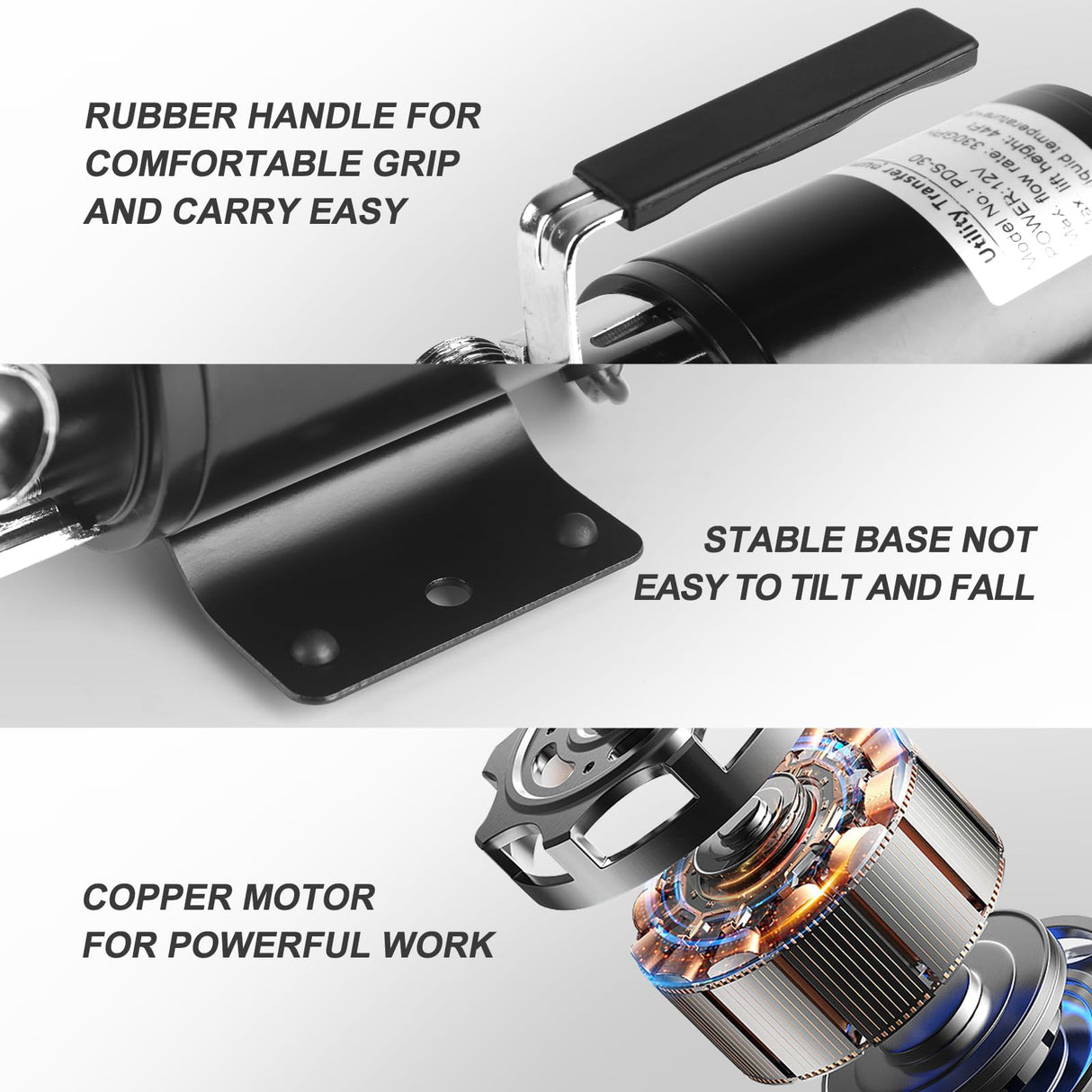 FIDISP 12 Volt Water Pump, Portable Transfer Pump, 330GPH Larger Flow, 1/10HP Electric Utility Pump with On/Off Switch, 2 * 6’ Water Hose Kit for Garden Pools Aquariums Hot Tub