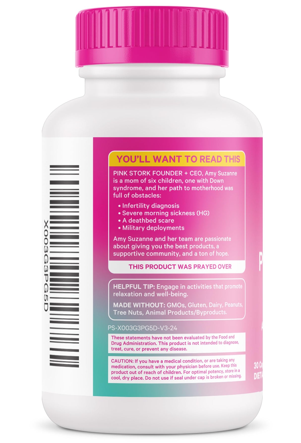 Pink Stork Probiotics for Postnatal Women - 30 Billion CFUS with Ashwagandha and Chamomile, Postpartum Essentials for Hormone Balance, Mood Support, Gut Health, Digestive Wellness, 30 Capsules