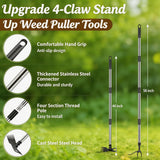 HWLANTU Stand Up Weed Puller Tool with 58" Adjustable Long Handle, 2 in 1 Heavy Duty Manual Weeder & Garden Hoe, 4-Claw Steel Head Weed Remover with Gloves for Yard Lawn Patio Flower Bed