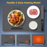 Food Warming Mat with 3-Zone Heating Mode, Redagod Electric Warming Tray with 9 Temperature & 8 Timer Settings, Hook and Roll Up Storage, Portable Countertop Food Heating Mat for Home Daily Use, Gray