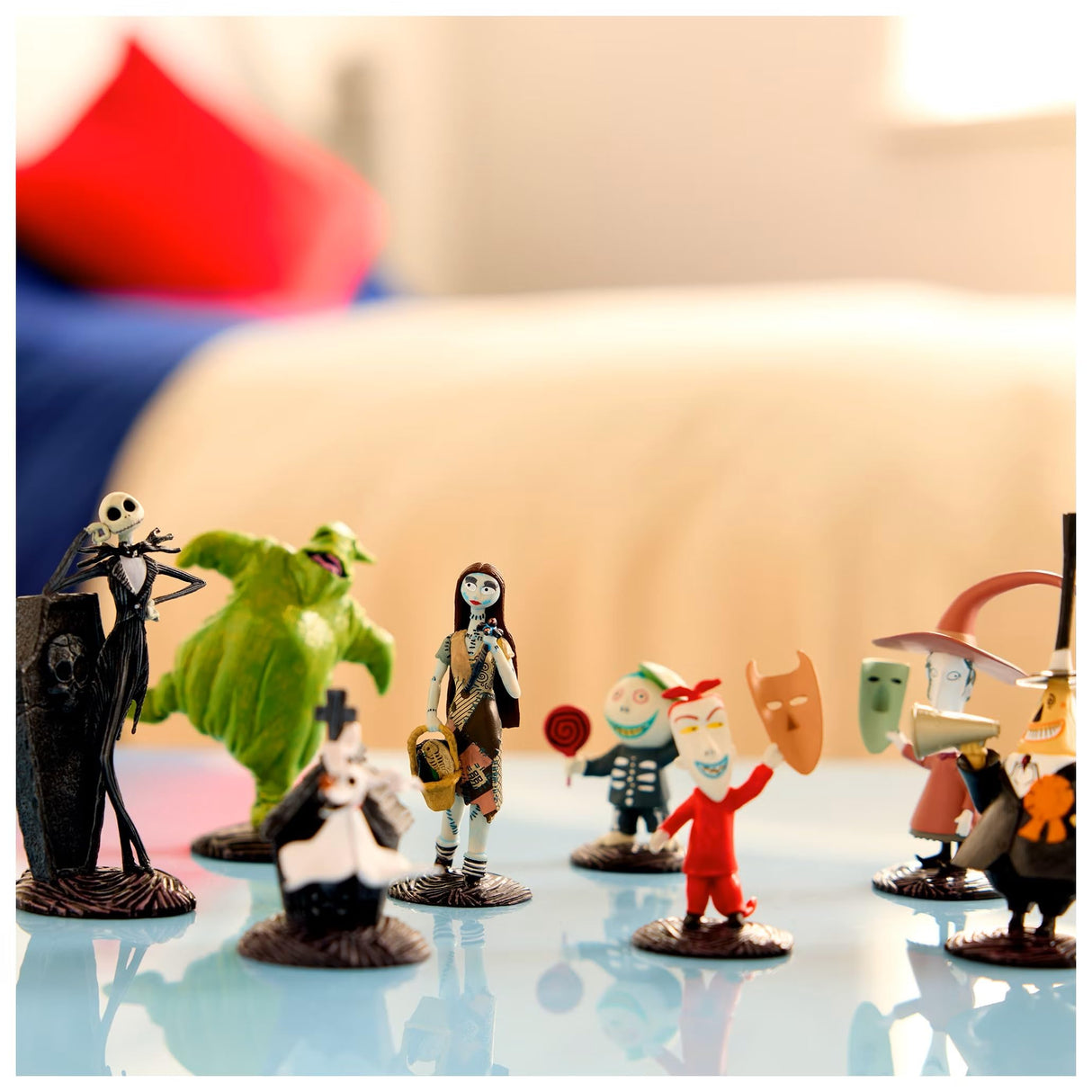 Disney Store Official The Nightmare Before Christmas Figure Set – 8 Fully Sculpted Disney Figures Including Jack Skellington, Sally, Zero & More in Double-Tiered Box with Scenic Backgrounds