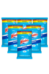 Windex Wipes Glass Cleaning Ammonia Free, Pre-Moistened Glass and Surface Wipes to Clean Home Surfaces, Household Essentials, Original Scent, 38 Count (Pack of 6)