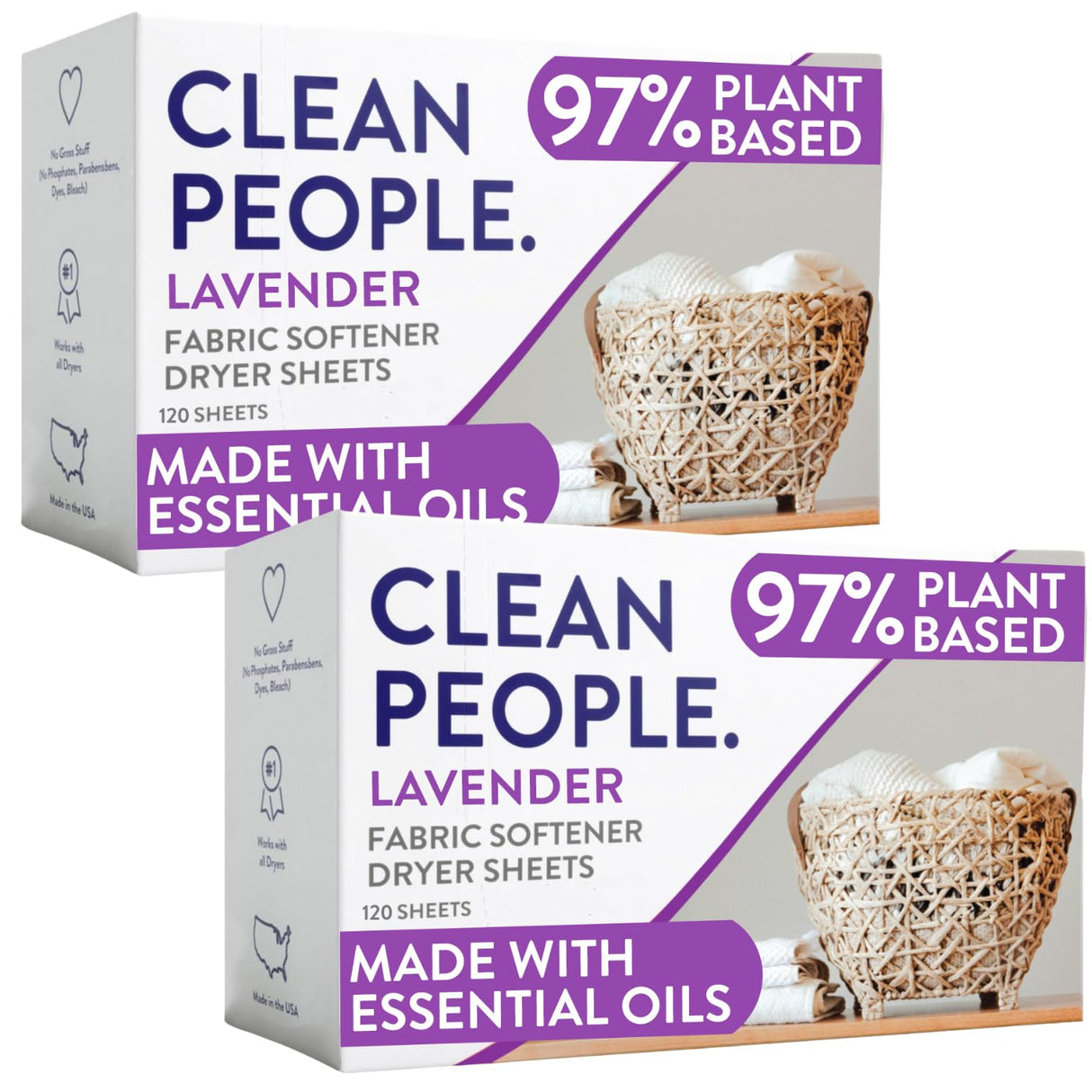 The Clean People Fabric Softener Sheets - Dryer Sheets - Softens & Removes Static Cling - Vegan Laundry Softener, Essential Oils - Lavender 240 Pack