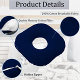 Wuronsa Ear Piercing Pillow for Side Sleepers, Pillow with an Ear Hole for CNH and Ear Pain Ear Inflammation Pressure Sores, O-Shaped Side Sleeping Pillow, Ear Guard Pillow (Ink-Blue)